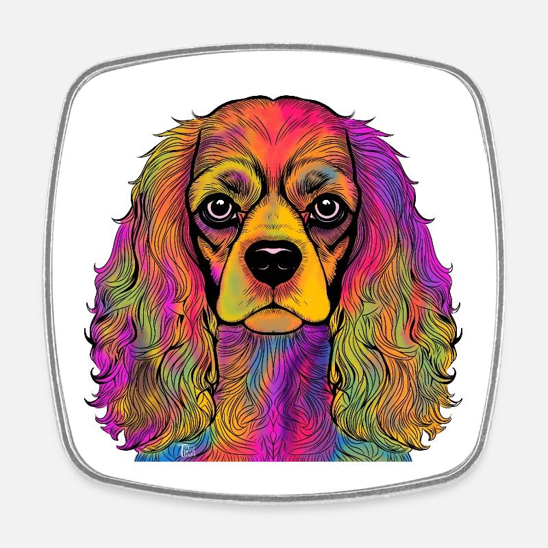 Cavalier King Charles Spaniel - Square fridge magnet - white