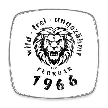 60. Geburtstag Wild, frei, ungezähmt seit 02/1966 - Viereckiger Kühlschrankmagnet - Weiß - Vorne