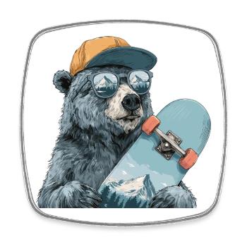 Bär Skater mit Bergreflexion - Viereckiger Kühlschrankmagnet - Weiß - Vorne