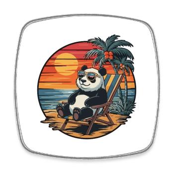 Funny Panda on Beach Summer Vacation Sunset - Square fridge magnet - white - Front