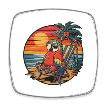 Lustiger Papagei am Strand, Sommerurlaub Sonnenuntergang - Viereckiger Kühlschrankmagnet - Weiß - Vorne