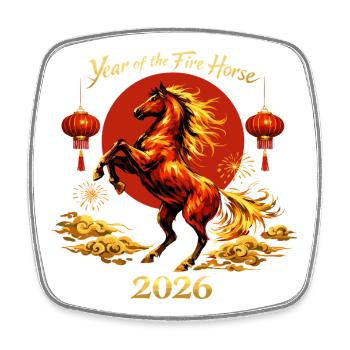 Chinesisches Neujahr Pferd 2026 Familien Geschenk - Viereckiger Kühlschrankmagnet - Weiß - Vorne