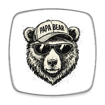 Papa bear Sunglasses Cap - Square fridge magnet - white - Front