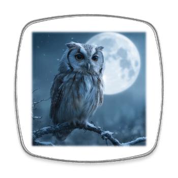 Snow Owl Full Moon Magical Winter Night - Square fridge magnet - white - Front