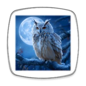 Snowy Owl in the Full Moon: Magical Winter Night - Square fridge magnet - white - Front