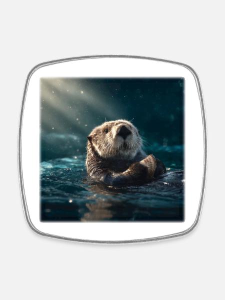 Loutre de mer : Se détendre sur l’eau avec un coquillage - Magnet carré - blanc
