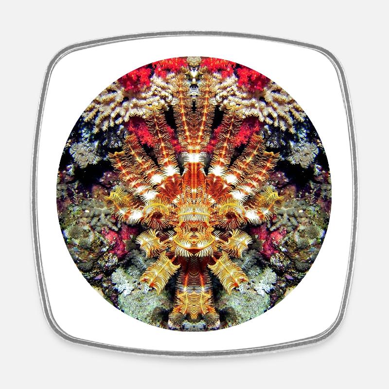Créature Aquatique Coral Mandala - Magnet carré - blanc