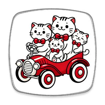 Cat Family in Vintage Red Car - Square fridge magnet - white - Front