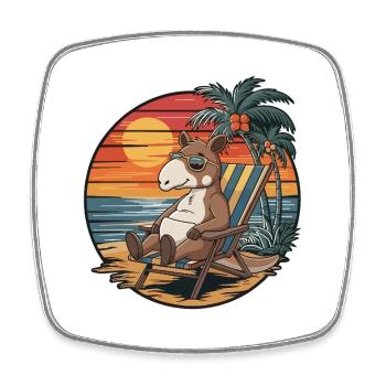 Funny Tapir on Beach Summer Vacation Sunset - Square fridge magnet - white - Front