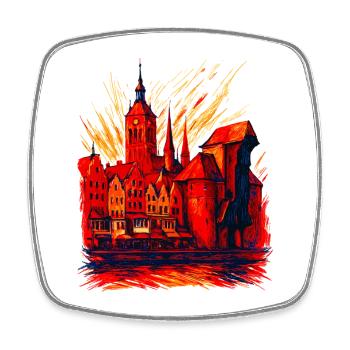 Motif de la ville de Gdańsk Silhouette de la Pologne Cadeau - Magnet carré - blanc - Devant