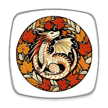 Autumn Dragon Circular Leaf Pattern - Square fridge magnet - white - Front