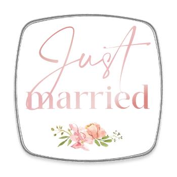 Just Married Floral Rosée - Square fridge magnet - white - Front