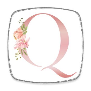 Pastel Q Floral Monogramm - Viereckiger Kühlschrankmagnet - Weiß - Vorne