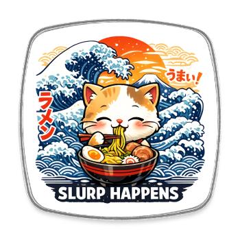 Ramen Katze Slurp Happens - Viereckiger Kühlschrankmagnet - Weiß - Vorne