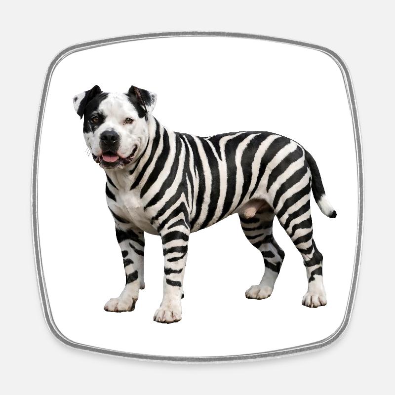 Pitbull en style zèbre : design hybride urbain sympa - Magnet carré - blanc