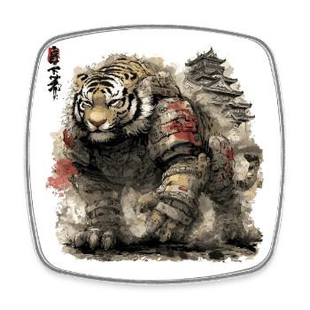 Tiger Samurai Armor in front of castle - Square fridge magnet - white - Front