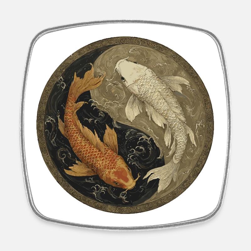 Koi Yin-Yang Medaillon - Viereckiger Kühlschrankmagnet - Weiß