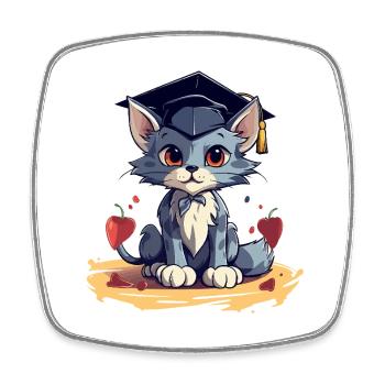 Abschluss Katze mit Graduationskappe - Viereckiger Kühlschrankmagnet - Weiß - Vorne