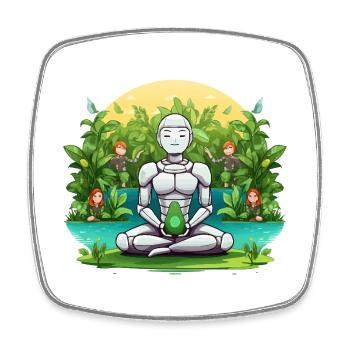 Roboten-Meditation im Dschungel - Viereckiger Kühlschrankmagnet - Weiß - Vorne
