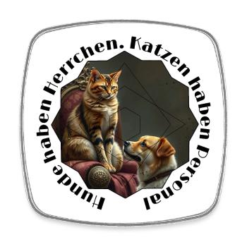 Cats Dog Friendship in Geometry Frame - Square fridge magnet - white - Front