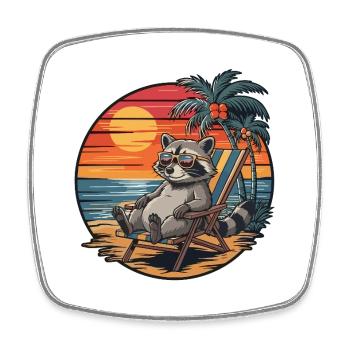 Lustiger Waschbär am Strand Sommerurlaub Sonnenuntergang - Viereckiger Kühlschrankmagnet - Weiß - Vorne