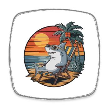 Lustiger Hai am Strand Sommerurlaub Sonnenuntergang - Viereckiger Kühlschrankmagnet - Weiß - Vorne