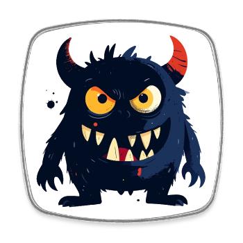 little naughty monster with horns sharp teeth - Square fridge magnet - white - Front