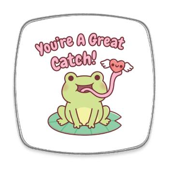 Cute Frog Catches Heart You Are A Great Catch - Square fridge magnet - white - Front