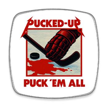 Pucked-Up Blutrote Hockey-Grafik - Viereckiger Kühlschrankmagnet - Weiß - Vorne