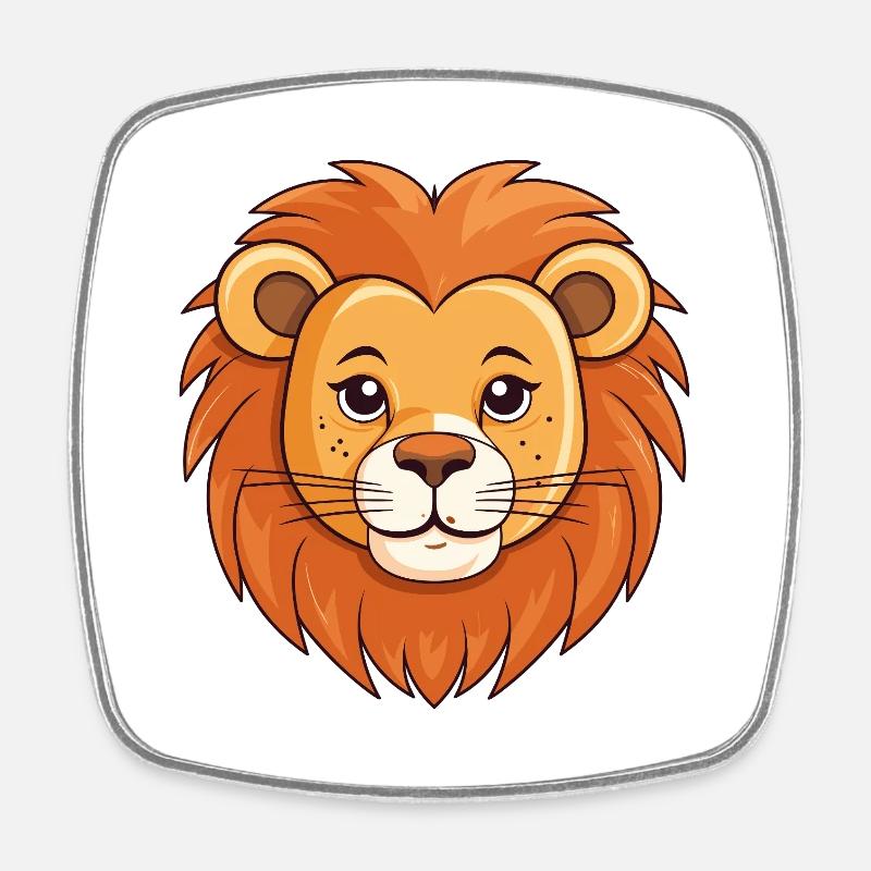 Lion Head Caricature - Square fridge magnet - white