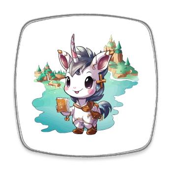 Kleiner Unicorn mit Buch am See - Viereckiger Kühlschrankmagnet - Weiß - Vorne