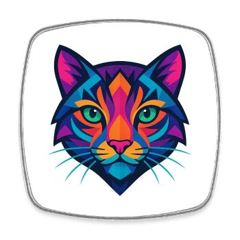 Buntes geometrisches Katzengesicht - Viereckiger Kühlschrankmagnet - Weiß - Vorne
