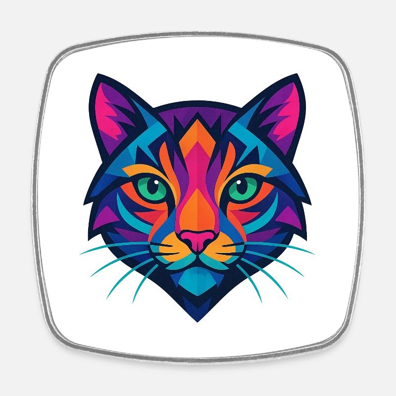 Buntes geometrisches Katzengesicht - Viereckiger Kühlschrankmagnet - Weiß