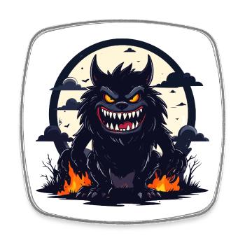 Moonlit Night Werewolf Monster with Fire Flames - Square fridge magnet - white - Front