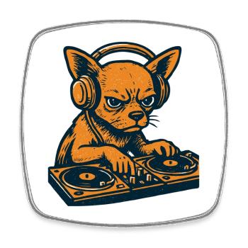 Chihuahua DJ Retro Turntables Kopfhörer Geschenk - Viereckiger Kühlschrankmagnet - Weiß - Vorne