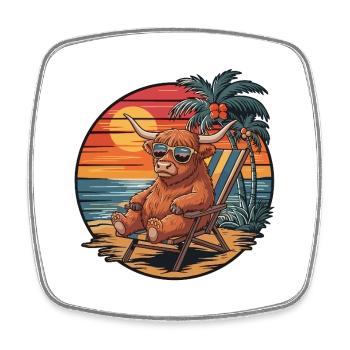 Lustige Highland-Kuh am Strand Sommerurlaub Sonnenuntergang - Viereckiger Kühlschrankmagnet - Weiß - Vorne