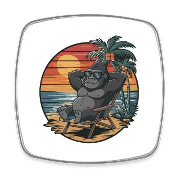 Lustiger Gorilla am Strand Sommerurlaub Sonnenuntergang - Viereckiger Kühlschrankmagnet - Weiß - Vorne