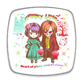 Spooky Love: Pastel Goth Manga Skull Chibi Shirt - Viereckiger Kühlschrankmagnet - Weiß - Vorne