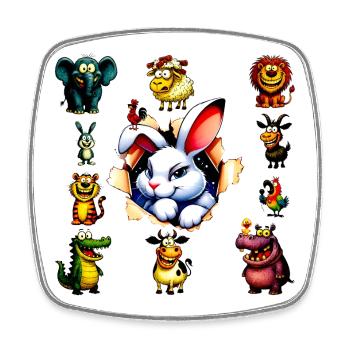 Happy Cartoon Animals Bunny Design - Square fridge magnet - white - Front