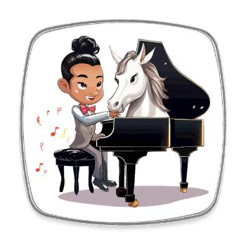 Pianist und Einhorn im Rampenlicht - Viereckiger Kühlschrankmagnet - Weiß - Vorne