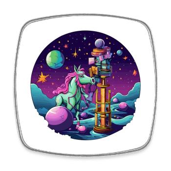 Galactic Unicorn Reading Storm - Square fridge magnet - white - Front