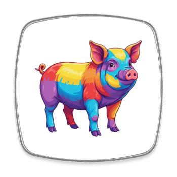 Buntes Schwein-Regenbogen-Pop-Art-Aquarell - Viereckiger Kühlschrankmagnet - Weiß - Vorne