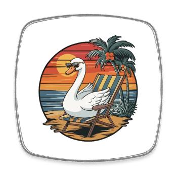 Funny Swan on Beach Summer Vacation Sunset - Square fridge magnet - white - Front