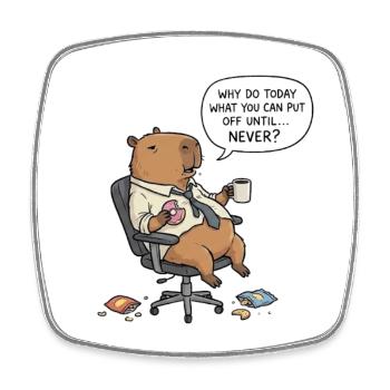 Procrastination du castor capybara au bureau - Magnet carré - blanc - Devant
