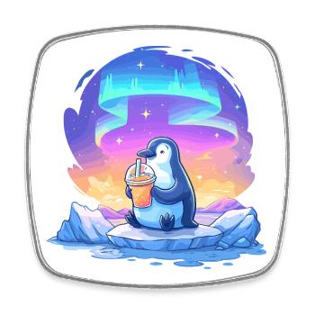 Pingouin Aurore avec Drink - Magnet carré - blanc - Devant