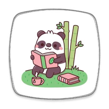 Un panda mignon lisant un livre près des plants de bambou - Magnet carré - blanc - Devant