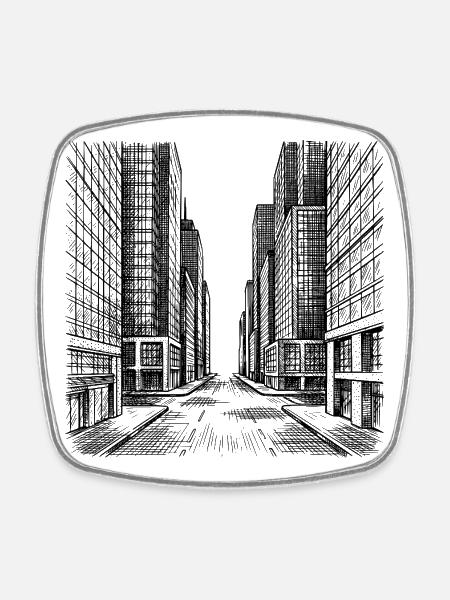 Modern street - Square fridge magnet - white