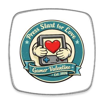 Gamer Valentine Vintage-Abzeichen - Viereckiger Kühlschrankmagnet - Weiß - Vorne