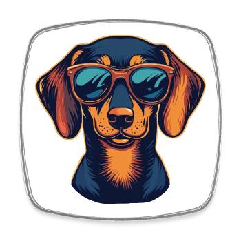 Dackel Hund mit Sonnenbrille Brille - Viereckiger Kühlschrankmagnet - Weiß - Vorne