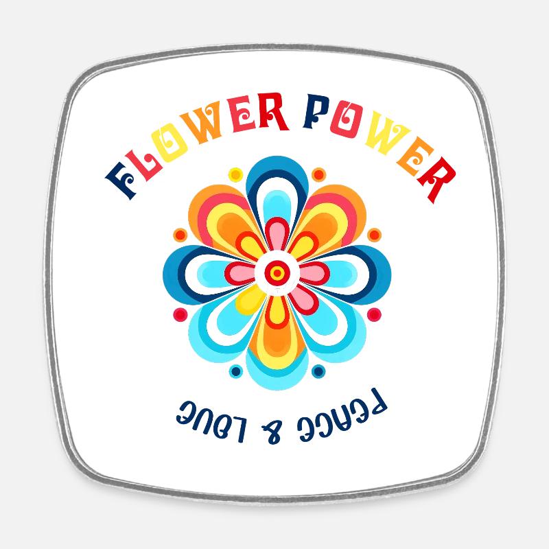 Flower Power Farbblüte Design - Viereckiger Kühlschrankmagnet - Weiß